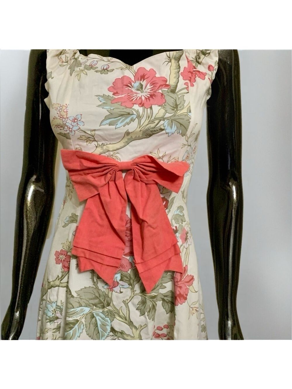 🎉HP🎉Victorian Choice Floral Cottagecore Midi Dress w/ Coral Ruffle Bow - Small - Picture 9 of 11